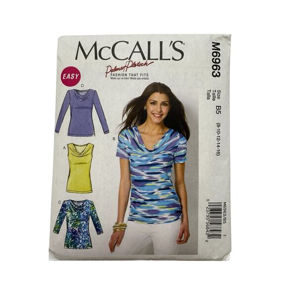 MCCALLS Palmer Pletsch Cowl Neck Top Pattern Size B5 8-10-12-14-16 Uncut M6963 - Picture 1 of 4